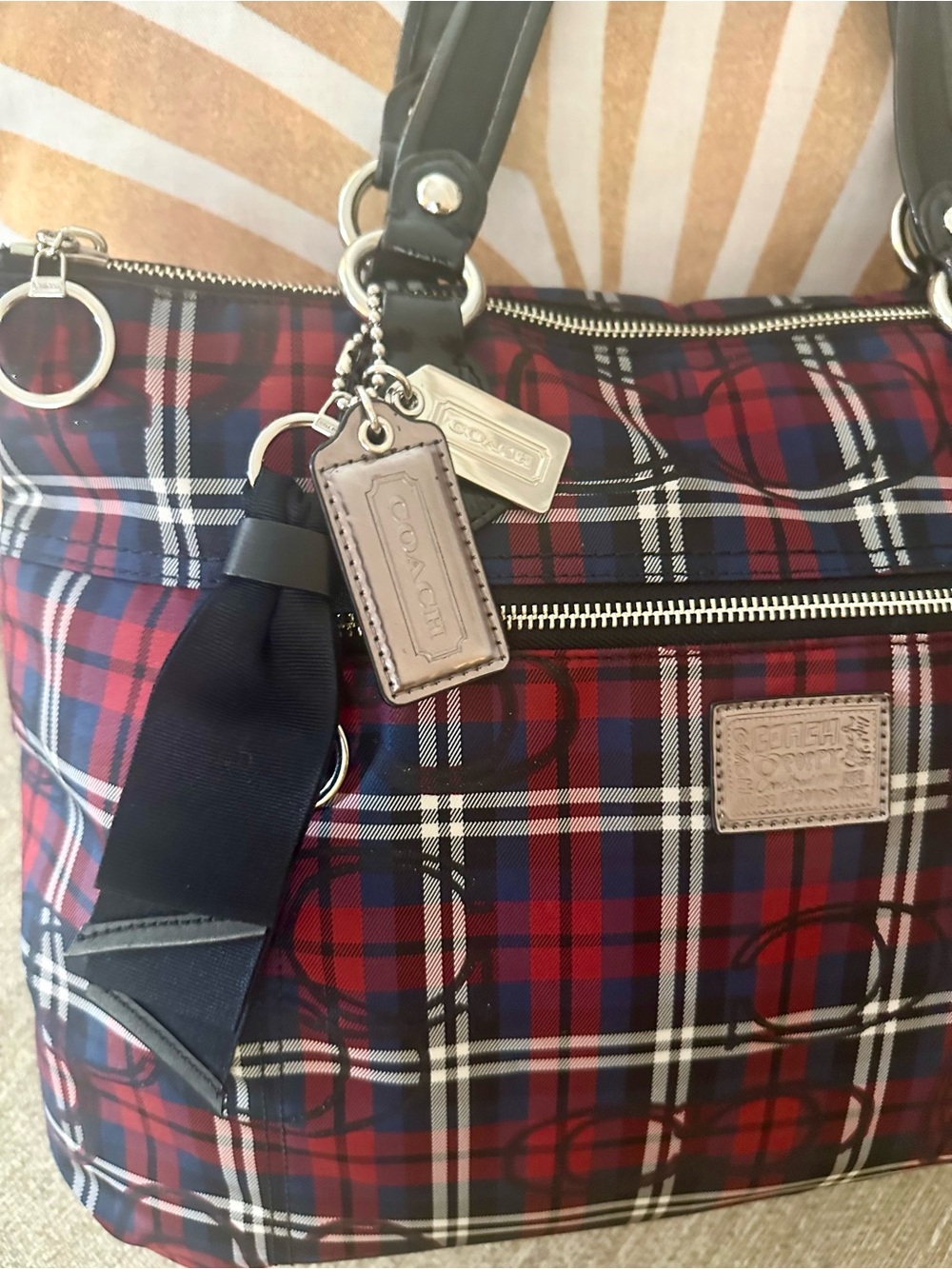 Coach Poppy Y2K 18713 Signature Sateen Tartan Glam Tote Red, Black White - Picture 8 of 16